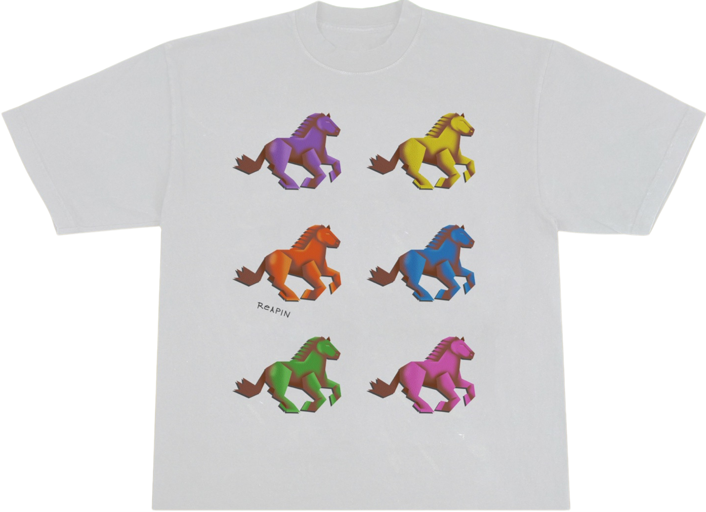 Airbrush Boxy T-shirt "Horse" Unisex Kaos Printing Katun Lengan Naik