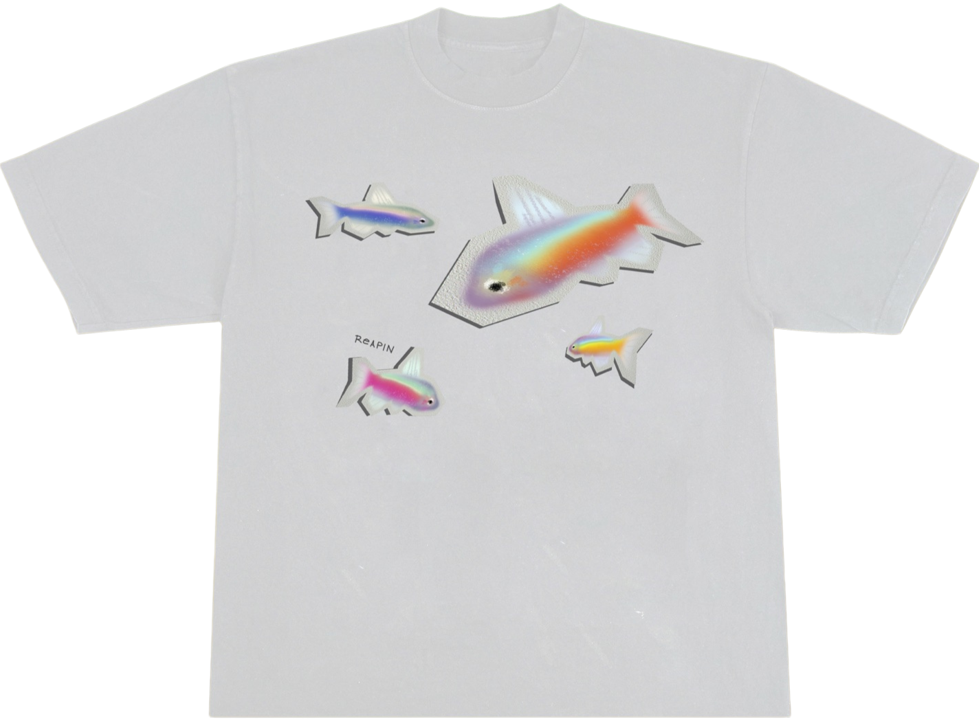 Airbrush Boxy Tshirt "Fish" Unisex Kaus Katun Lengan Naik